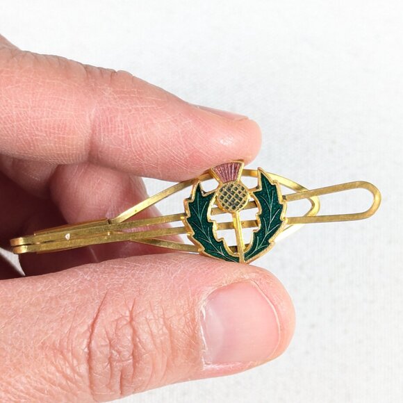 Vintage enamel Scottish Thistle tie clip - Picture 6 of 6